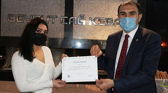 ESOB'dan Beyrut Cağ Kebap salonuna teşekkür belgesi