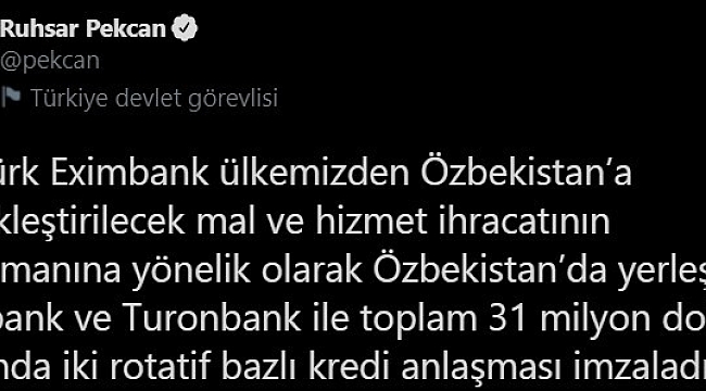 Eximbank, Özbekistan'da iki banka ile kredi anlaşması imzaladı