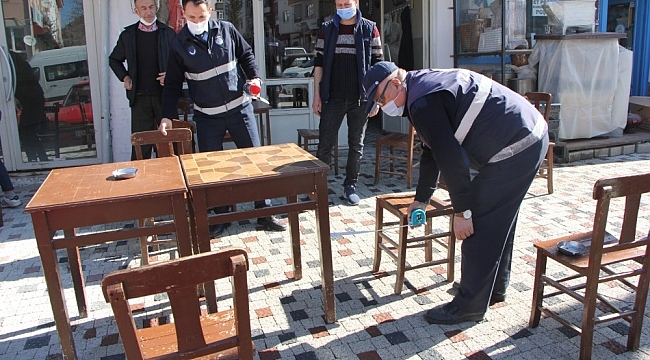 Hisarcık'ta iş yerlerine Covıd-19 oturma planı işareti çizimi