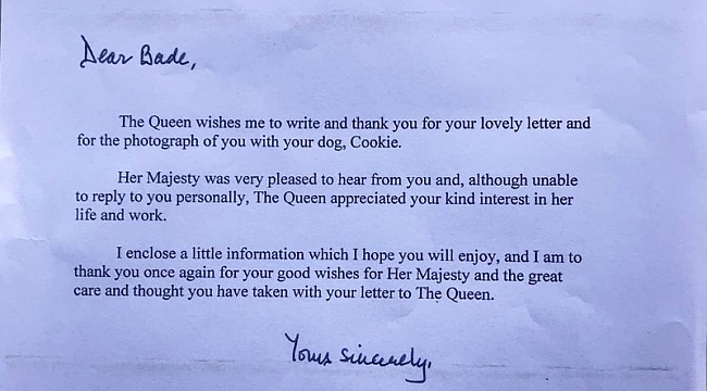İkinci Elizabeth'den 5. sınıf öğrencisine mektup
