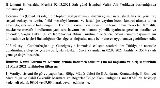 İstanbul Valiliği'nden mesai saati düzenlemesi