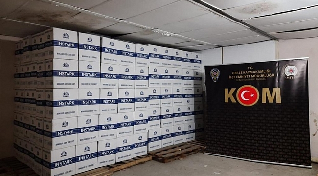 Kocaeli'de milyonlarca bandrolsüz makaron ele geçirildi