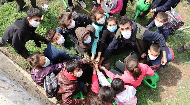Mardin'de öğrenciler okul bahçesine fidan dikti