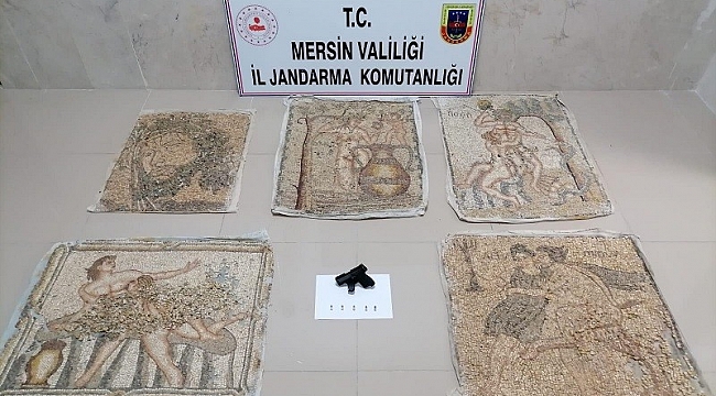 Mersin'de tarihi eser niteliği taşıyan 5 mozaik tablo ele geçirildi