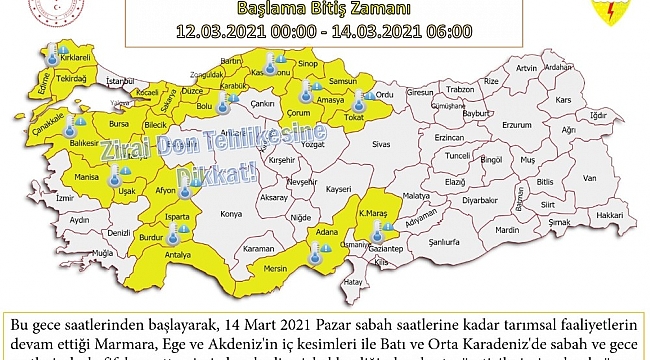 Orta Karadeniz'de zirai don uyarısı