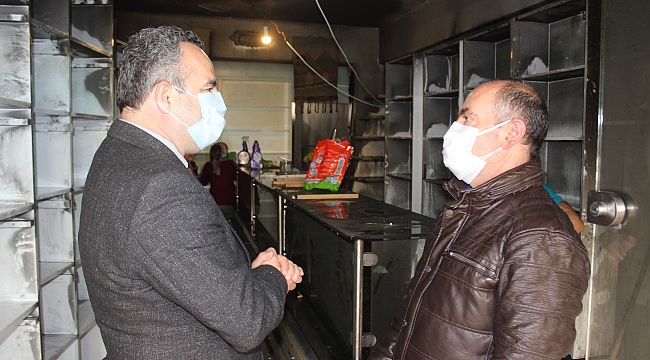 Dükkanı yanan esnafa Burhaniye Belediyesi destek oldu