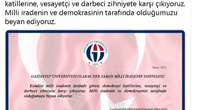 Gaziantep'teki üniversitelerden 104 amirale bildiri tepkisi