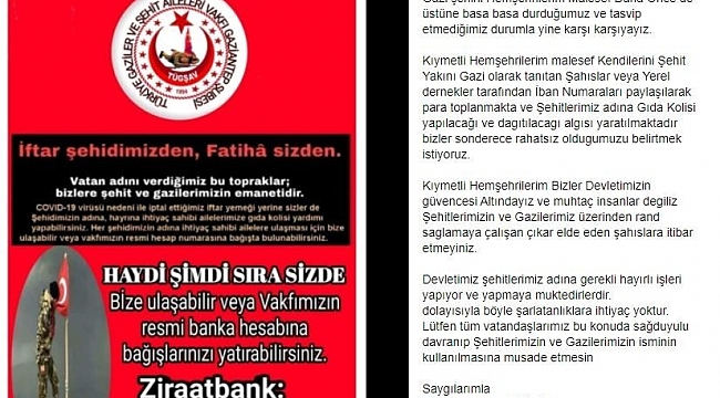 Şehit ailelerinden gıda kampanyasına tepki