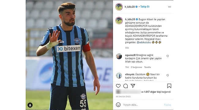 Adana Demirspor'un golcüsü Hasan Kılıç takımdan ayrıldı