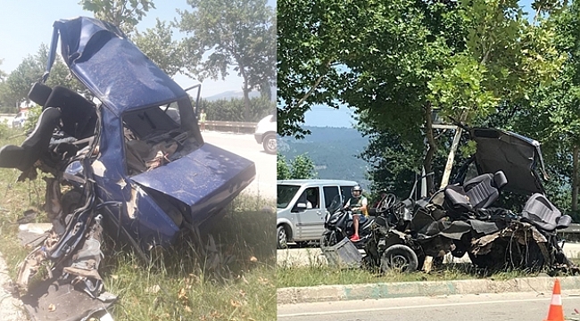 Bursa'da meydana gelen kazada otomobil ikiye bölündü