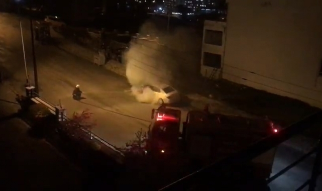 Park halindeki araç alev topuna döndü