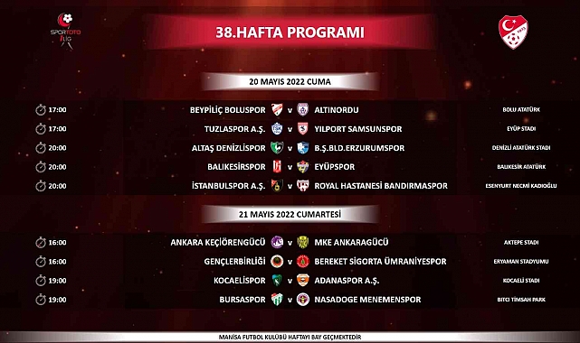 Spor Toto 1. Lig'in son hafta programı açıklandı