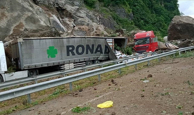 Artvin'de kara yolundaki tırların üzerine kaya düşmesi sonucu 1 kişi öldü
