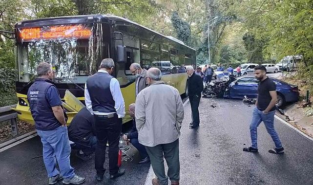 Sarıyer'de facianın eşiğinden dönüldü: İETT otobüsü ile otomobil kafa kafaya çarpıştı