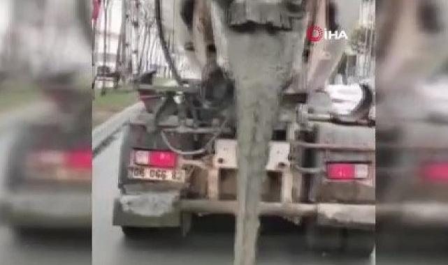 Ambulansa yol vermeyip hakaretler eden beton mikser sürücüsü yola beton harcı döktü
