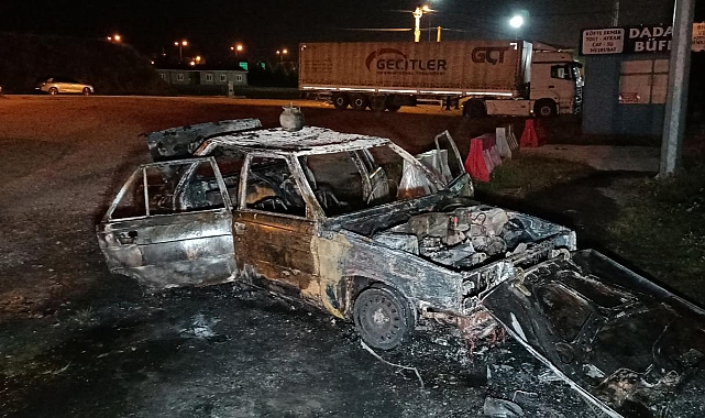 Yanan otomobilini bırakıp kaçtı: Araçtan piknik tüpü çıktı
