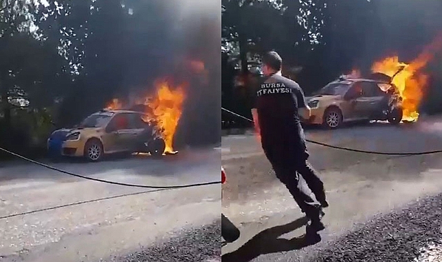 Arıza yapan yarış otomobili alev topuna döndü