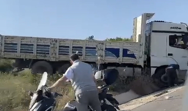 Freni patlayan kamyon yoldan çıktı: 1 yaralı