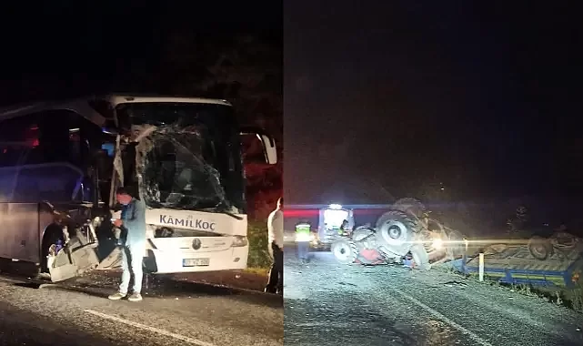 Yolcu otobüsü traktöre çarptı: 3'ü ağır 6 yaralı