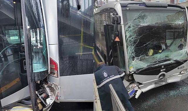 Küçükçekmece'de iki metrobüs kafa kafaya çarpıştı