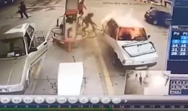 LPG dolumu sırasında otomobil alev aldı