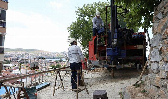 Bursa Gemlik'te çöken istinat çevresinde hareketlilik ölçümleri yapılıyor