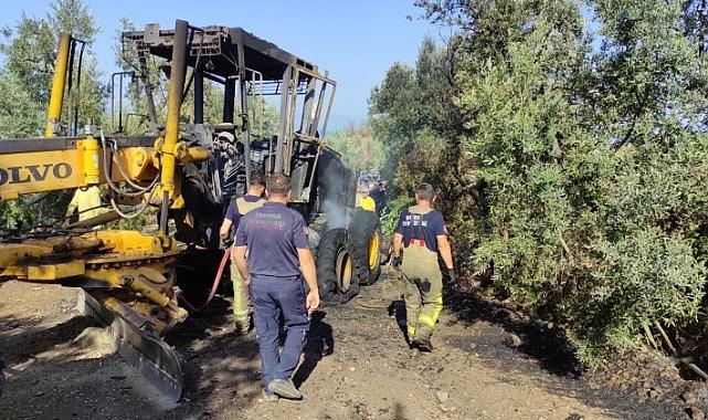 Bursa'da iş makinesi alevlere teslim oldu