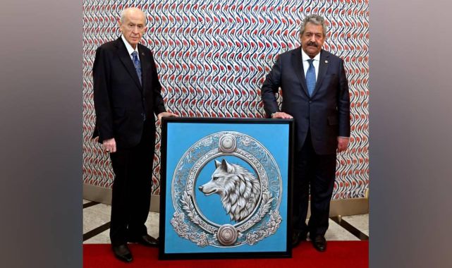 MHP Genel Başkanı Bahçeli'ye bozkurt tablosu hediye edildi