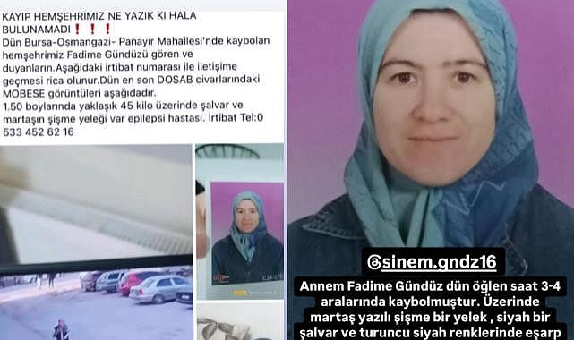 Bursa'da Kayıp Alarmı: Fadime Gündüz'den Haber Alınamıyor