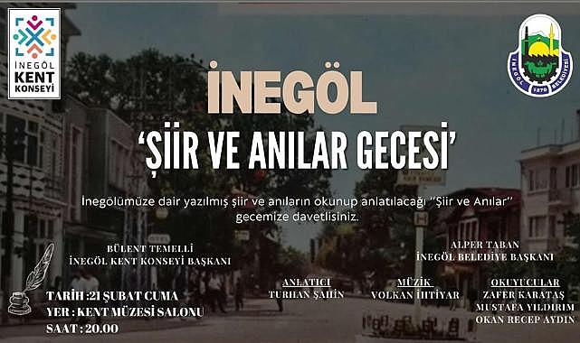 İnegöl Belediyesi’nden Şiir Ve Anılar Gecesine Davet