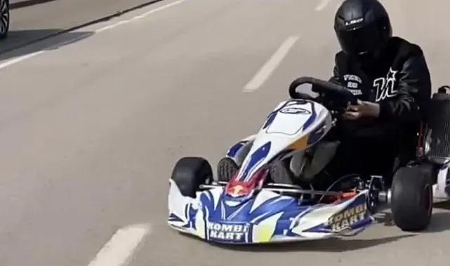 Bursa'da go kart sürücüsü trafiğe çıkıp drift attı