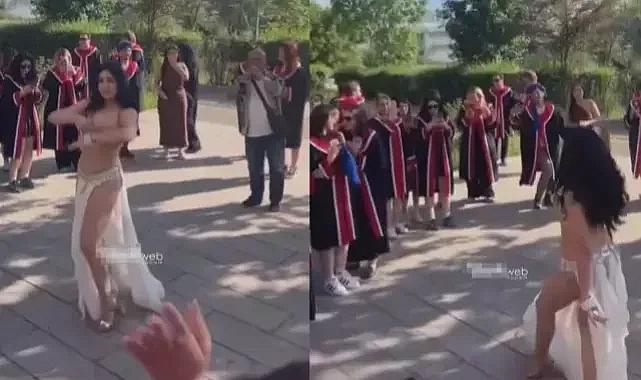 Düğün salonu değil üniversite kampüsü! Dansöz ile final yaptılar