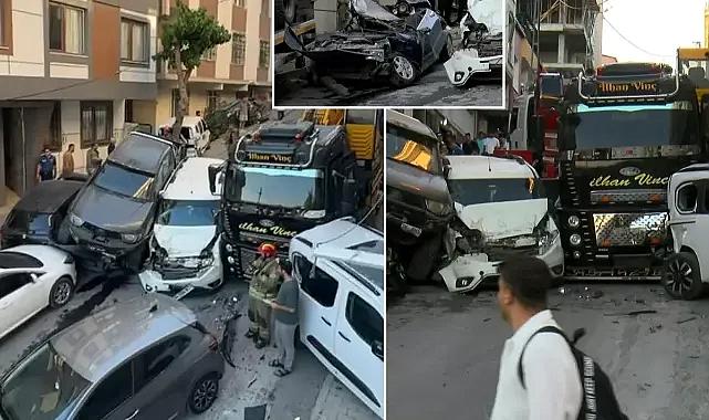 Kontrolden çıkan vinç 23 aracı biçti, binalara zarar verdi