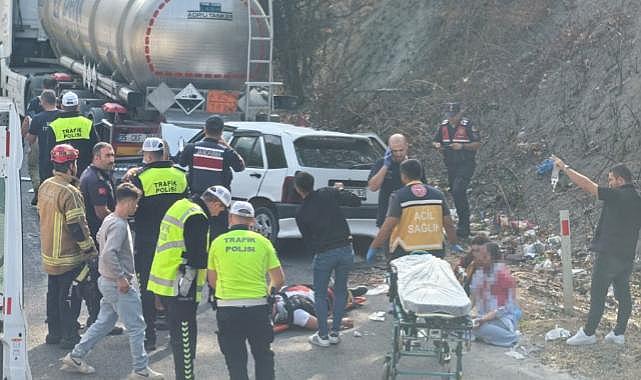 Bursa'da otomobil asit yüklü tankere çarptı!