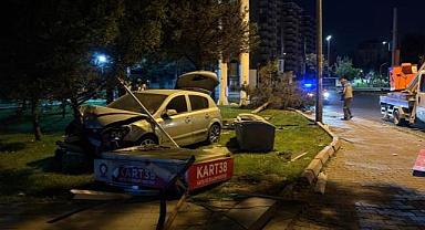 Otomobil önce ağacı ikiye böldü, ardından parka daldı