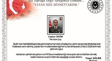 Bakan Güler’den görev esnasında rahatsızlanmasının ardından şehit olan Uzman Çavuş Coşkun Sevim için başsağlığı mesajı