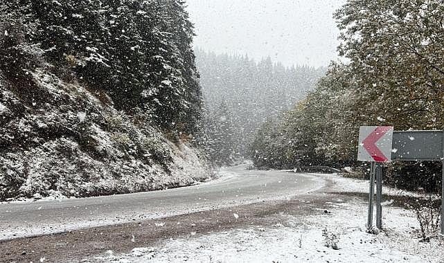 Bolu’nun yüksek kesimlerinde lapa lapa kar